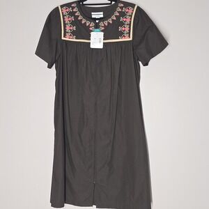 NWT Go Softly Zip Front Duster Patio Dress Womens L Brown Wrinkle Resistant